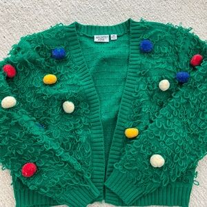 Mighty Fine Green Cardigan with Colorful Pom Poms